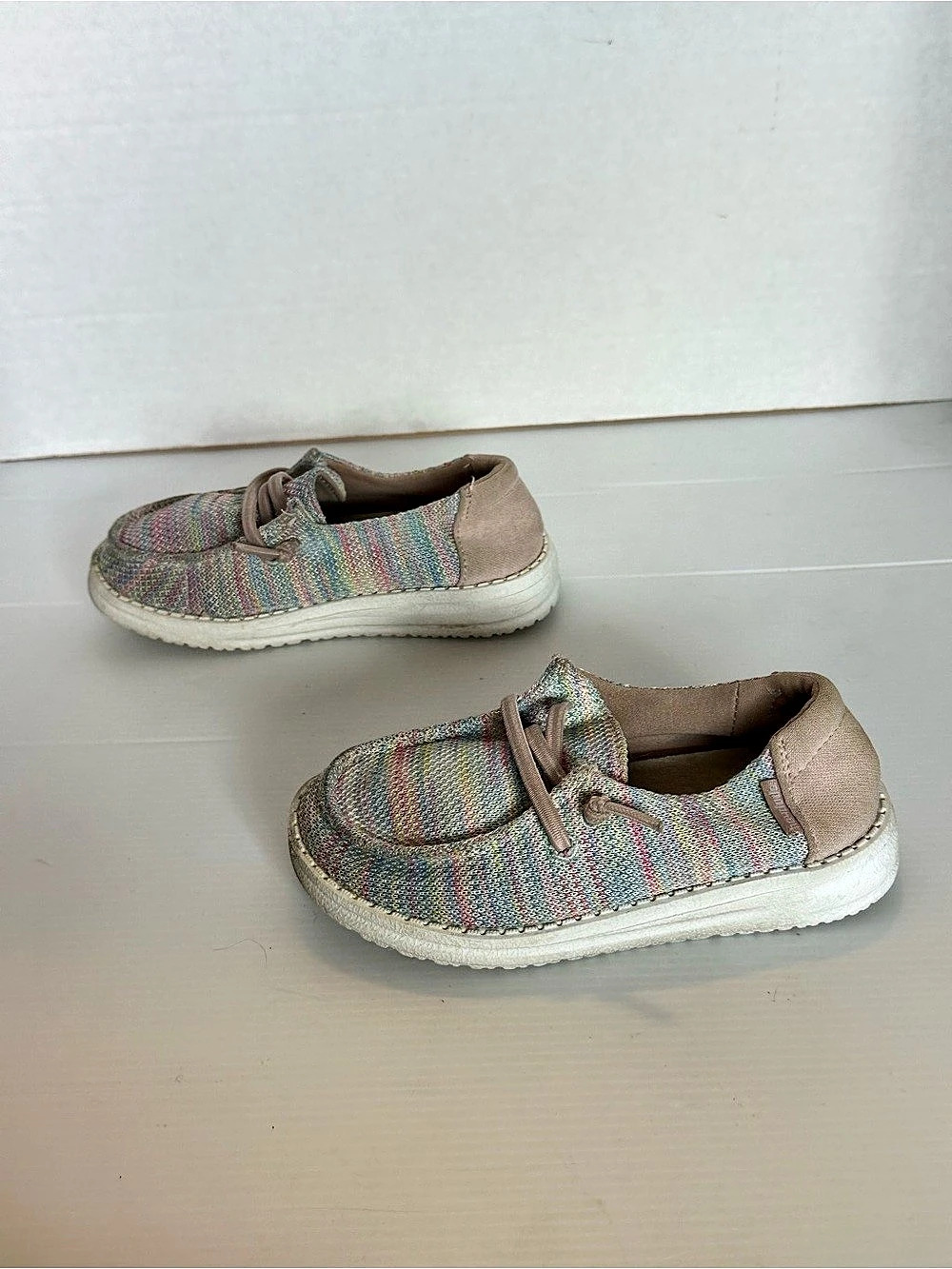 Hey Dude Wendy Tooled Striped Sneakers Multicolor & Pink Girls US K9